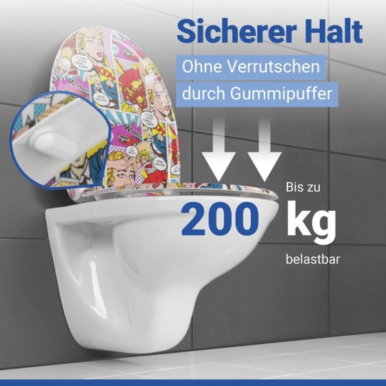 WC Sitz Mod. Pop-Art, Toilettendeckel mit Motiv und Absenkautomatik 
