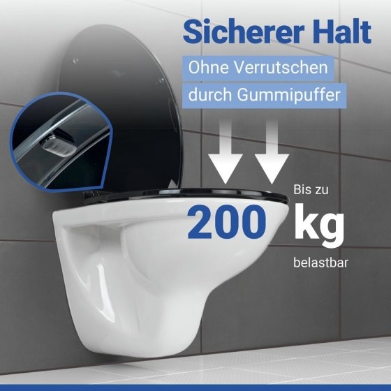 WC Sitz Mod. Kos Schwarz, Toilettendeckel mit Absenkautomatik 