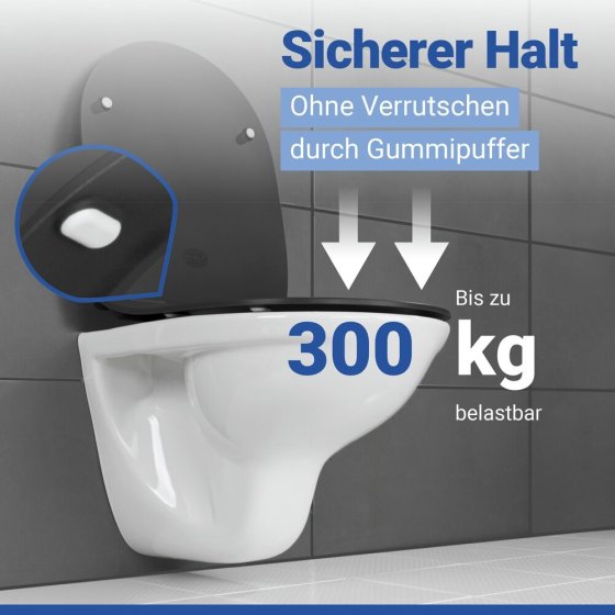 WC Sitz Mod. Sedilo Schwarz matt, Toilettendeckel in D-Form mit Absenkautomatik 