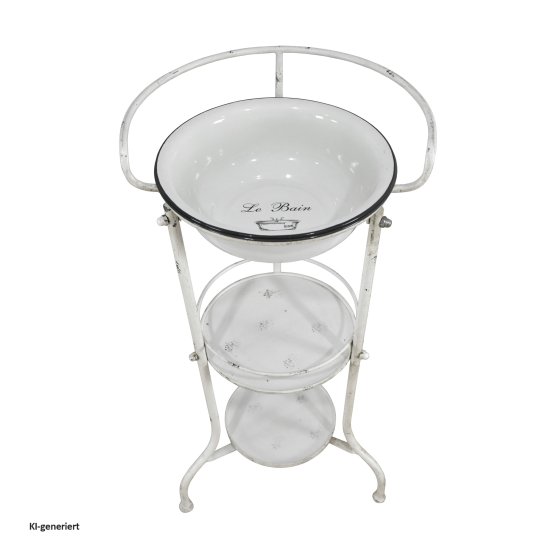 Nostalgische Waschschale Le Bain mit Ständer und Ablage aus Emaille 81 cm 