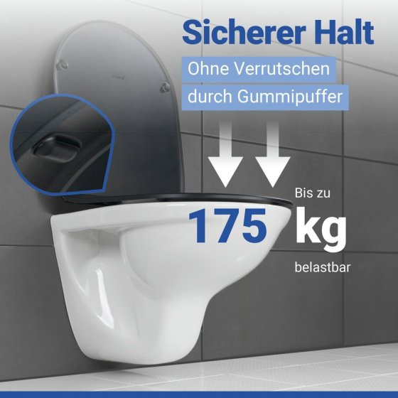 WC Sitz Mod. Galati Schwarz matt, Toilettendeckel in D-Form mit Absenkautomatik 