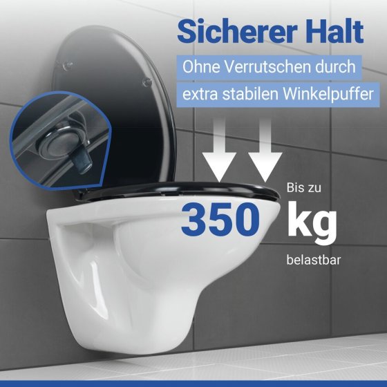 WC Sitz Mod. Rieti Schwarz, stabiler Toilettensitz mit Absenkautomatik 