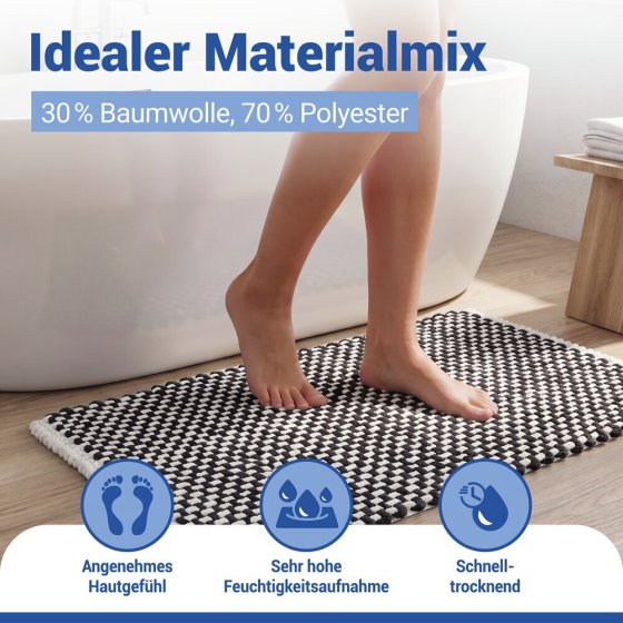 Badteppich Mod. Covelo Weiß-Anthrazit, 50 x 80 cm, rutschfest und waschbar bis 30 °C 