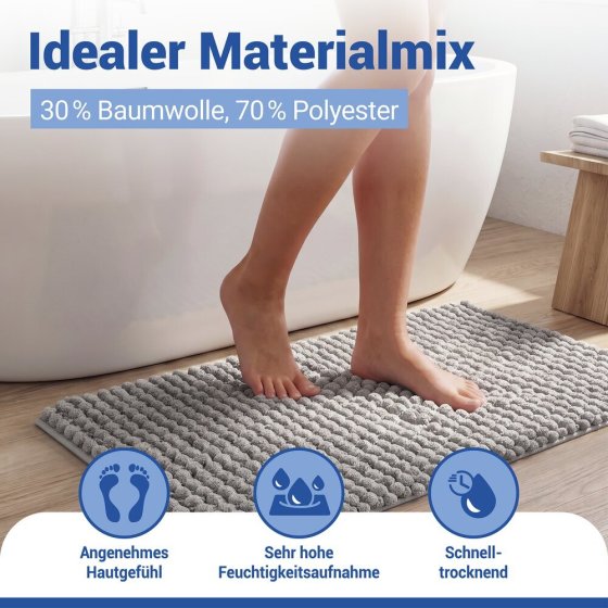 Badteppich Mod. Solivo Grau, 50 x 80 cm, rutschfest und waschbar bis 30 °C 