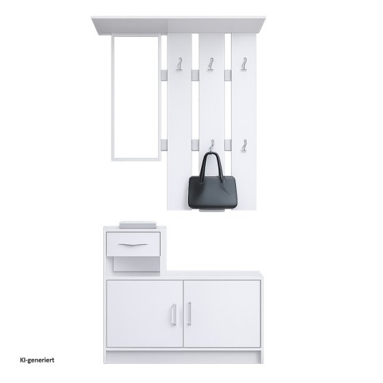 Garderobe Weiß mit Spiegel Schrank und Ablage für Flur Diele oder Eingangsbereich 