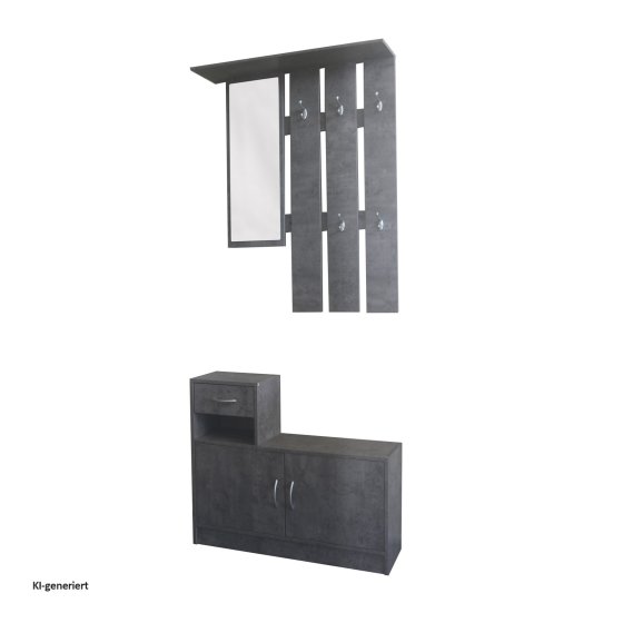Garderobe Beton mit Spiegel Schrank und Ablage für Flur Diele oder Eingangsbereich 