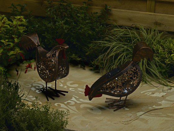 Metall-Solar-Hühner - 2er Set 