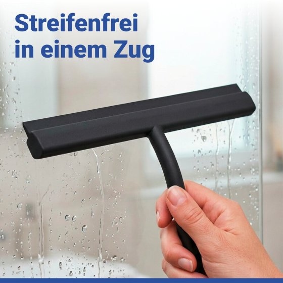 Bad- & Duschabzieher Mod. Agana, schwarz, silikon/edelstahl, 25x4x22 cm, mit magnetischer Wandhalterung 