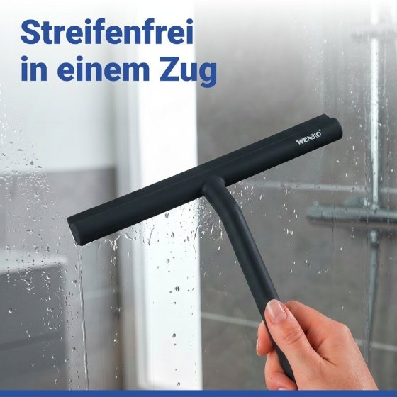 Badezimmerwischer Silikon Mod. Mola Schwarz, Edelstahl ummantelt mit Silikon 