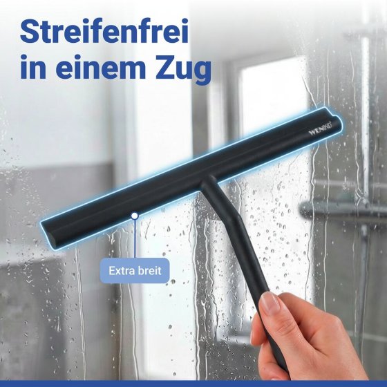 Badezimmerwischer Mod. Mola Silikon XXL Schwarz, extra breite Wischfläche 