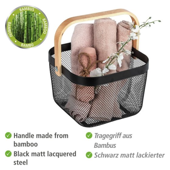 Badaufbewahrung Mod. Bambusa mit Griff aus Bambus, matt lackierter Stahl 