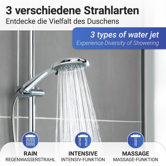 Duschkopf Grau Ø 11 cm, mit 3 Strahlarten 