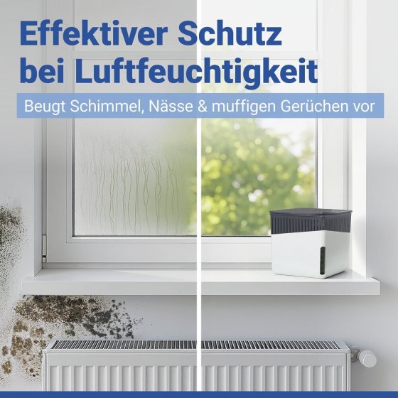Luftentfeuchter Mod. Cube Weiß 1000 g mit Nachfüller, für Räume bis ca. 80 m³ 