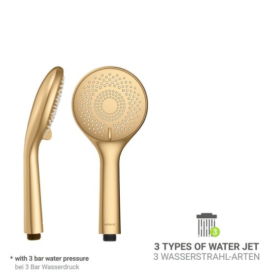 Duschkopf Gold matt, Universal-Handbrause, Ø 11 cm, 3 Strahlarten 