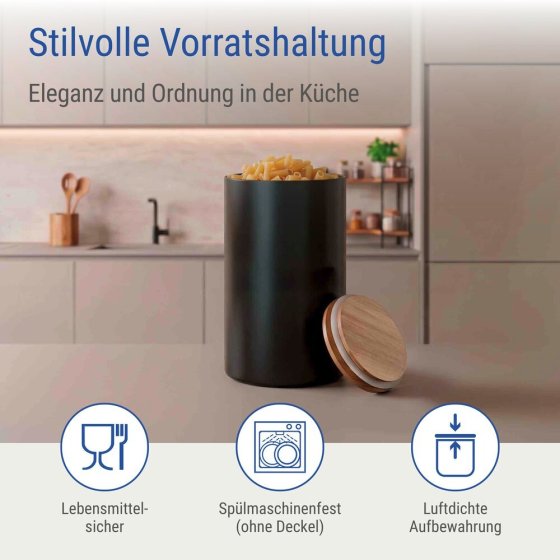 Vorratsdose Mod. Mio Schwarz 1,4 L, Vorratsbehälter aus Borosilikatglas mit Deckel 