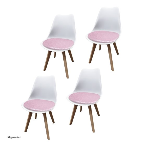 Esszimmerstuhl 4er Set Weiß mit Kunstledersitz Atlanta Rosa mit Ornament 
