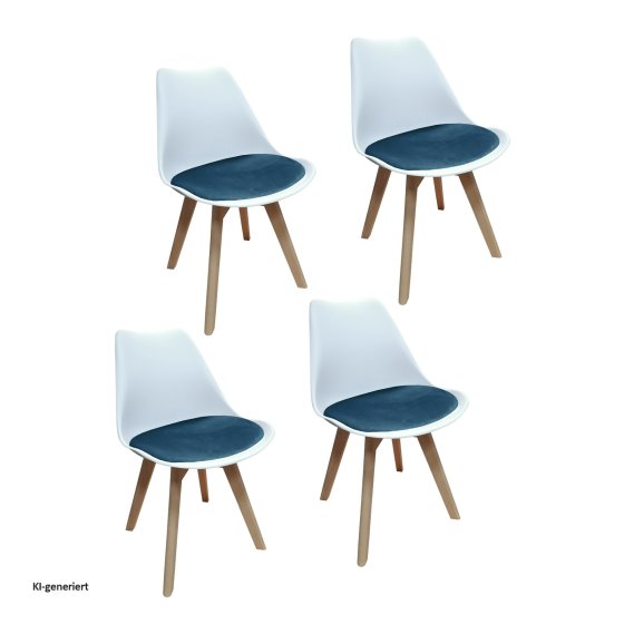 Esszimmerstuhl Samt 4er Set Atlanta Weiß/Blau 