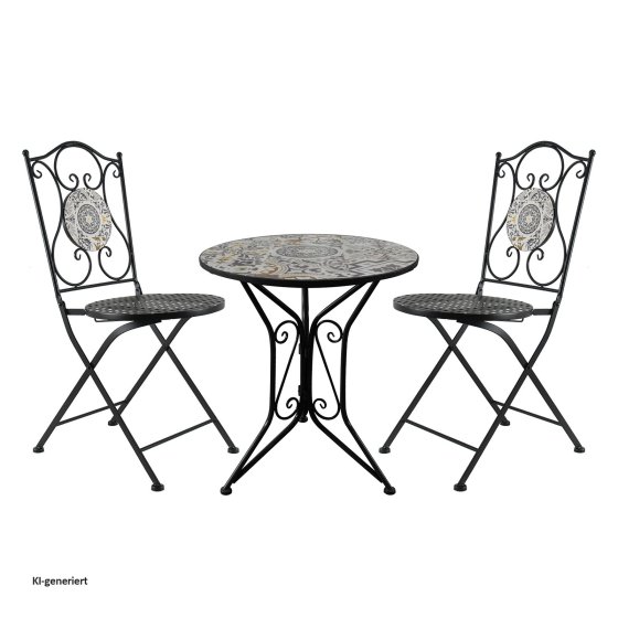 Bistro Sitzgruppe Metall schwarz Tisch mit 2 Stühlen Balkon Set mit Motiv Algier 