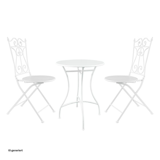 Bistro Sitzgruppe Metall Creme Tisch mit 2 Stühlen Balkon Set Gartenmöbel 