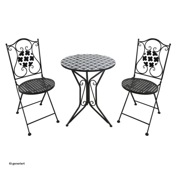 Bistro Sitzgruppe Metall schwarz Tisch mit 2 Stühlen Balkon Set mit Motiv Black and White 