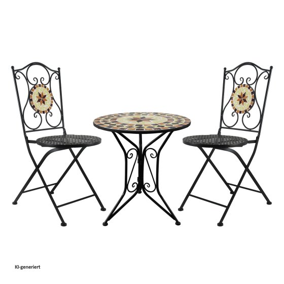Bistro Sitzgruppe Metall schwarz Tisch mit 2 Stühlen Balkon Set mit Motiv Kairo 