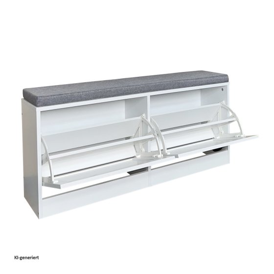 Schuhschrank Thekla 2 Klappen 105 cm Weiß mit Sitzkissen 