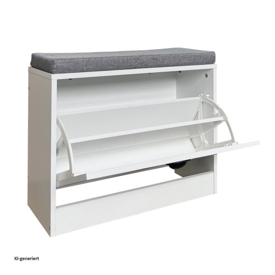 Schuhschrank Thekla 1 Klappe 60 cm Weiß mit Sitzkissen 