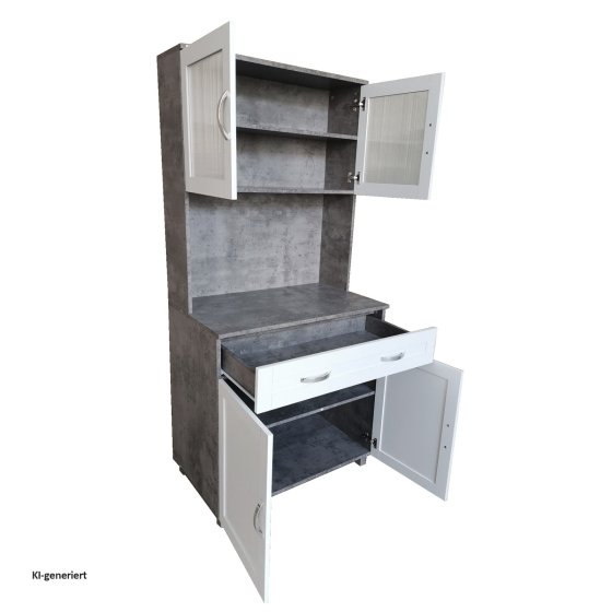 Küchenbuffet mit Glasteil Beton Weiß Blanca 