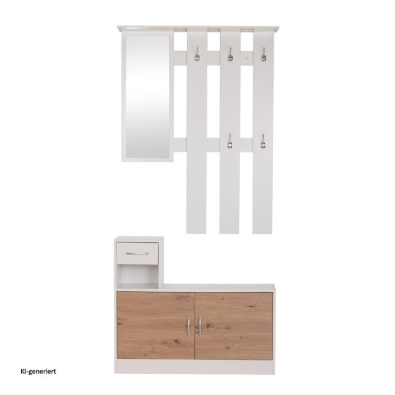Garderobenpaneel mit Spiegel und Schuhschrank Dana Weiß-Artisaneiche 