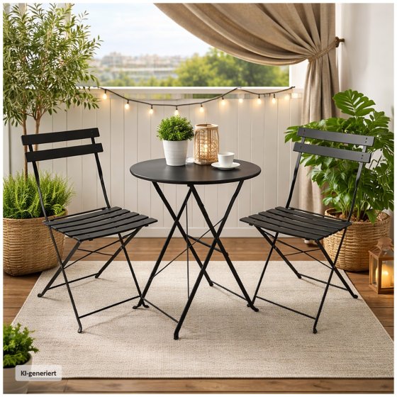 Gartenstuhl 2er-Set Basil Metall Schwarz 