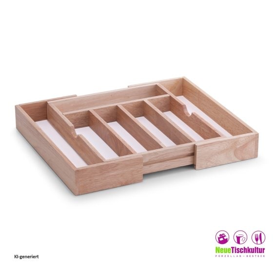 Besteckkasten, ausziehbar Gummibaum, Melamin 