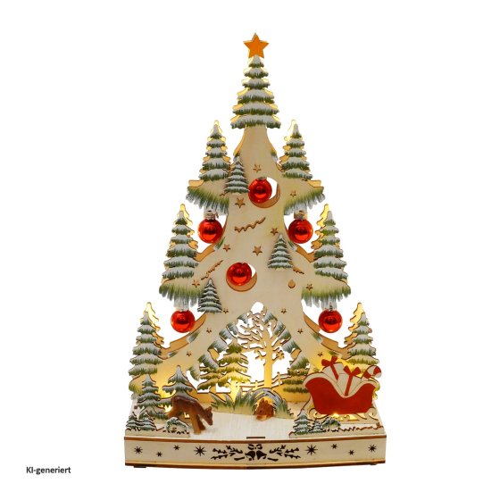 LED Schwibbogen Weihnachtsbaum mit Kugeln und Schlitten 