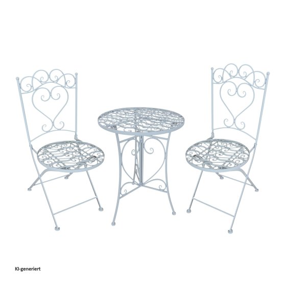 Romantisches 3-teiliges Bistro-Set aus Metall - Weiß 