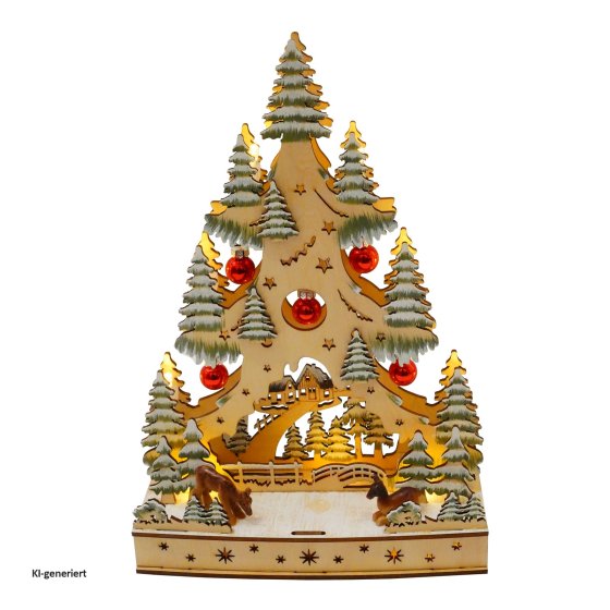 LED Schwibbogen Weihnachtsbaum mit Kugeln und Rentieren 