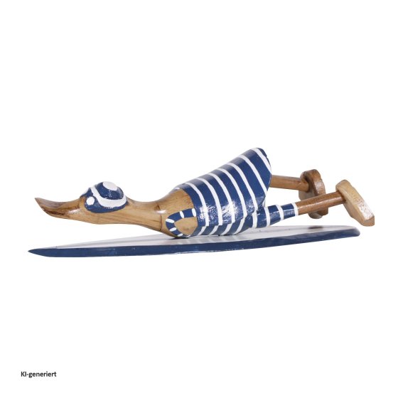 Dekoente Wellenquak Willi aus Holz 30 cm Surfbrett Ente maritime Dekofigur 