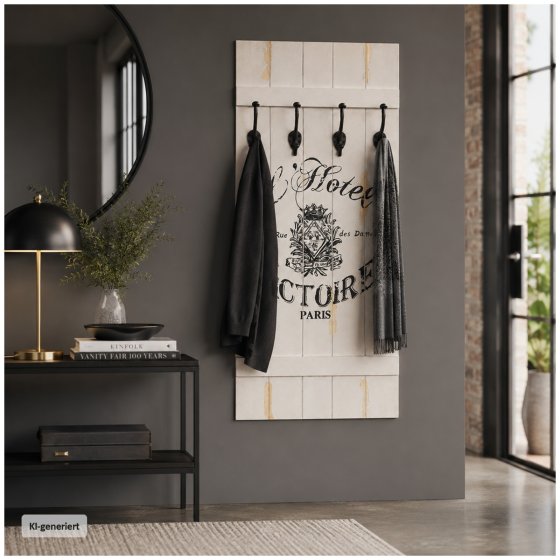 Garderobe Victoire Wandgarderobe Vintage mit 4 Doppelhaken aus Holz 50 x 100 cm 