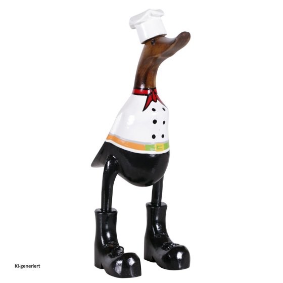 Dekoente Quak du Chef aus Holz 25 cm Küchenente Kochfigur mit Kochmütze 