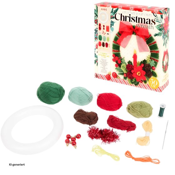 Weihnachtskranz Häkelset DIY Bastelset 30 cm mit Zubehör 