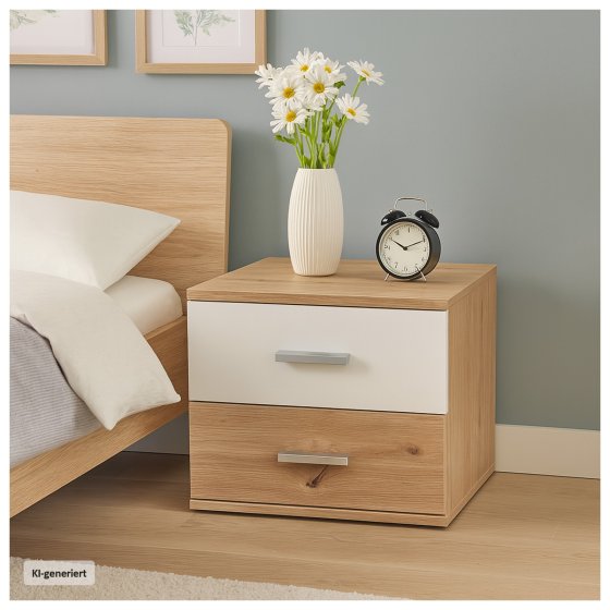 HTI-Living Nachtschrank mit 2 Schubladen 2er-Set Nina Weiß Artisaneiche 