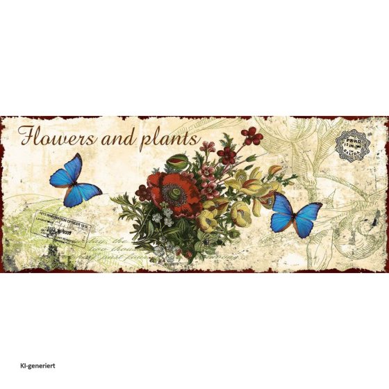 Gartenbank Flowers and Plants creme Metallbank mit Motiv Sitzfläche 109 cm 