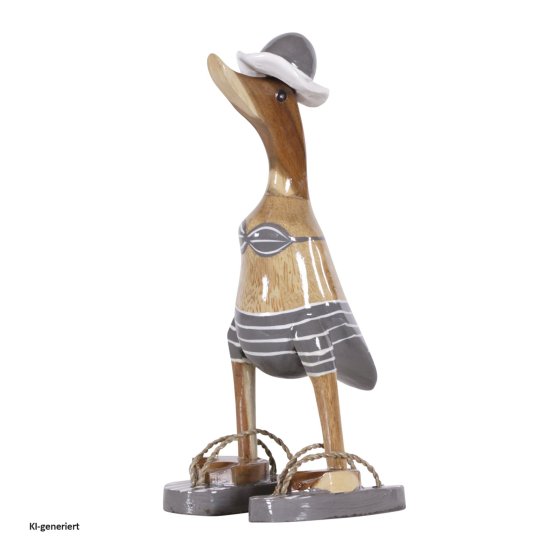 Dekoente Graziella Grauschnabel aus Holz 25 cm Elegante Sommerente mit Flip-Flops 