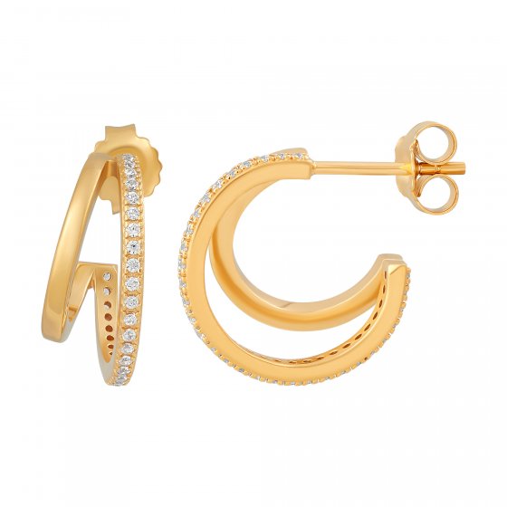 Steck-Creolen 925  Silber vergoldet zweifach Zirkonia 