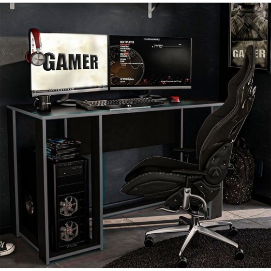 Gamer Schreibtisch Schwarz/Silber