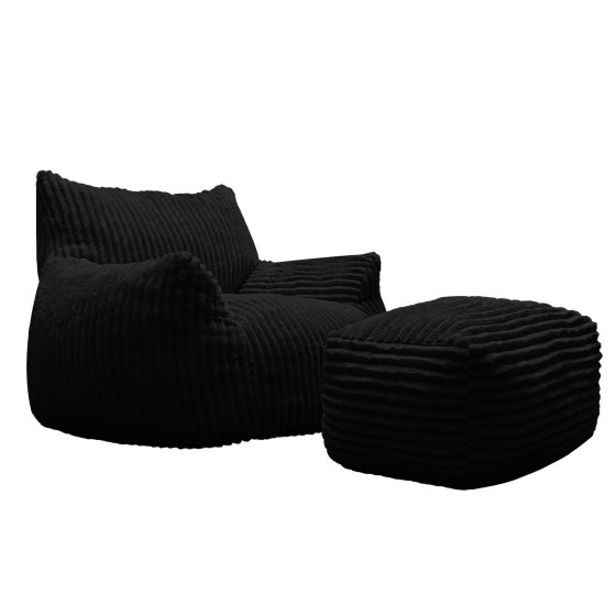Loungesessel mit Hocker in Schwarz 