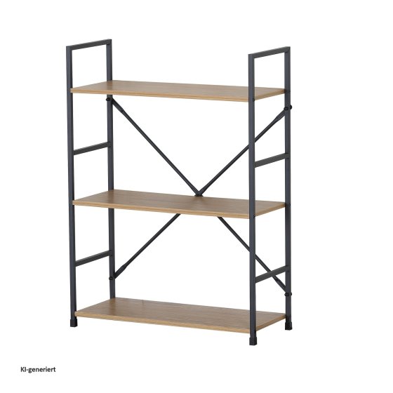 Elio, 3 Ablagen, Stahlgestell, MDF-Böden in Artisaneiche, Industrie-Look 