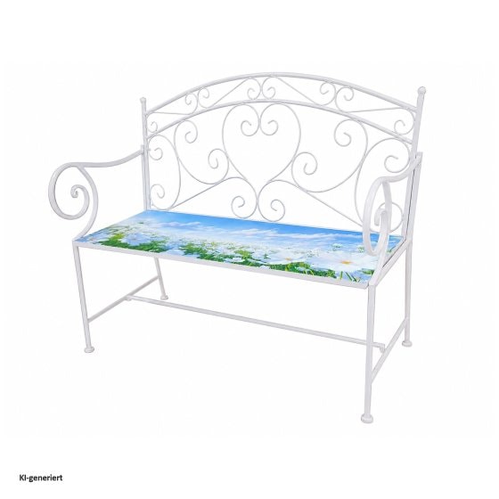 Gartenbank mit Blumenwiesen Motiv in Weiß 