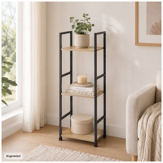 Schmale Regalablage 2er Set mit Stahlgestell und MDF-Böden in Artisaneiche 