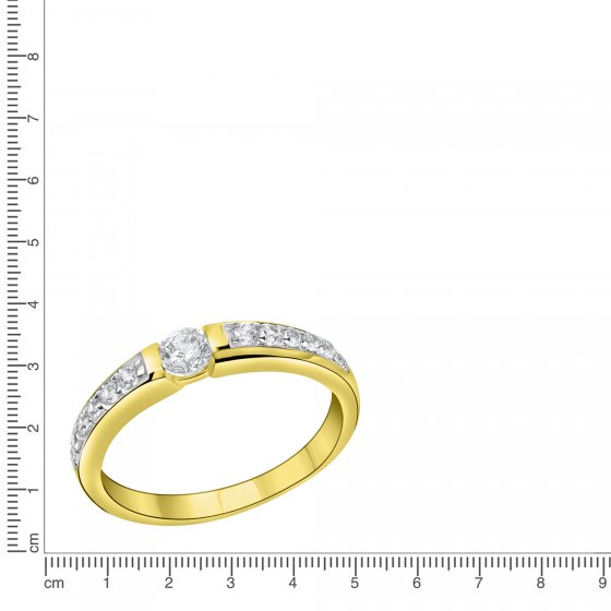 Ring 375/- Gelbgold teil rhodiniert Zirkonia 