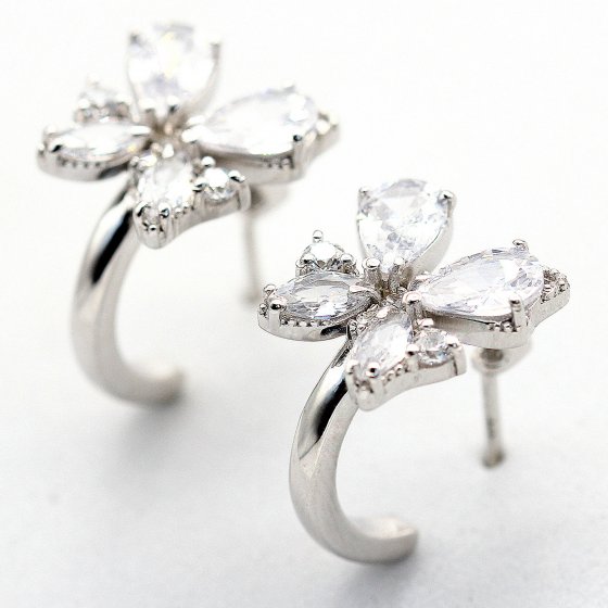 Steckcreolen 925 Sterling Silber rhodiniert Glänzend  Zirkonia weiß 