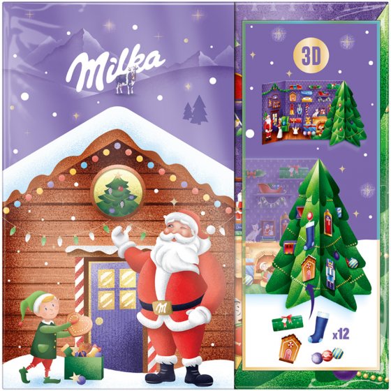 Milka 3D Bastel-Adventskalender aus Vollmilchschokoladen 163g 
